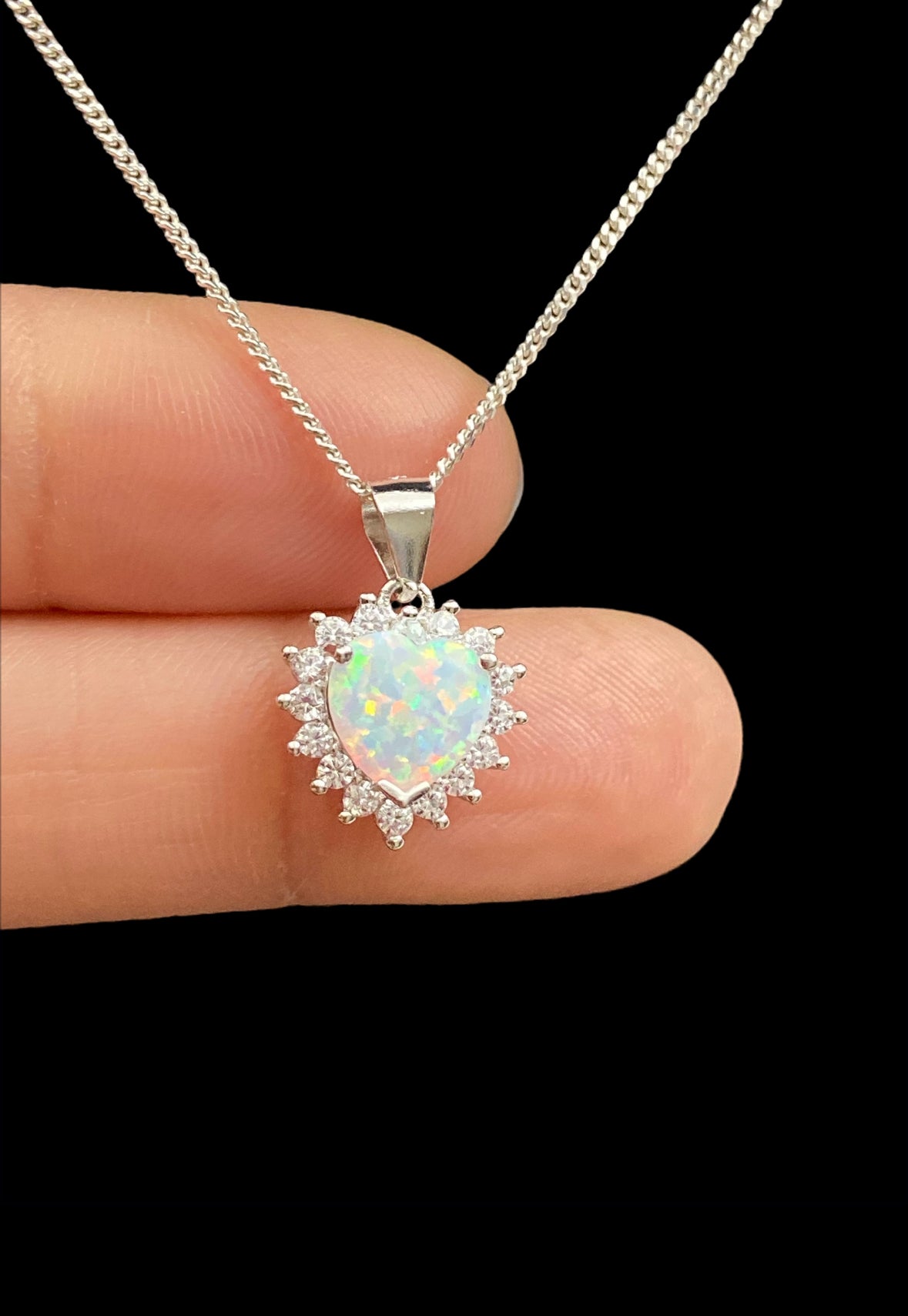 White Opal Heart Necklace
