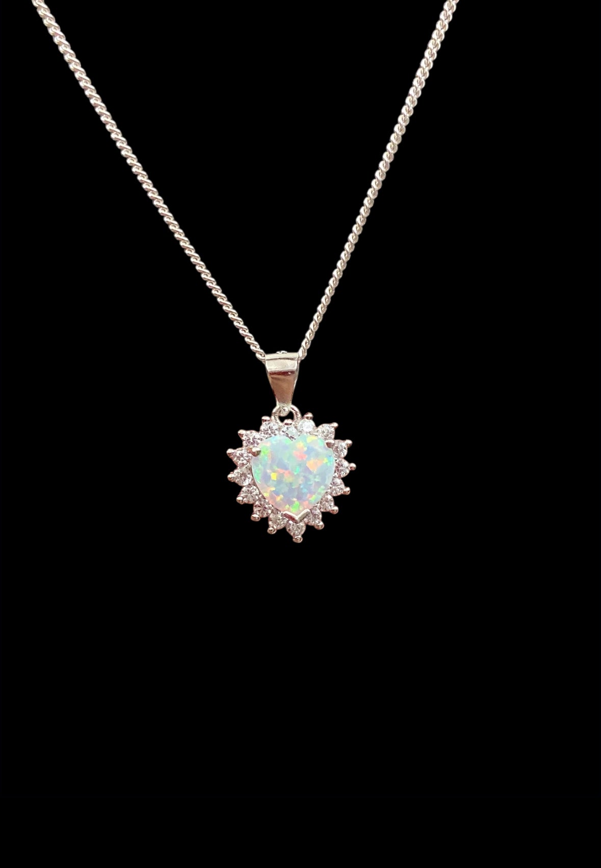 White Opal Heart Necklace
