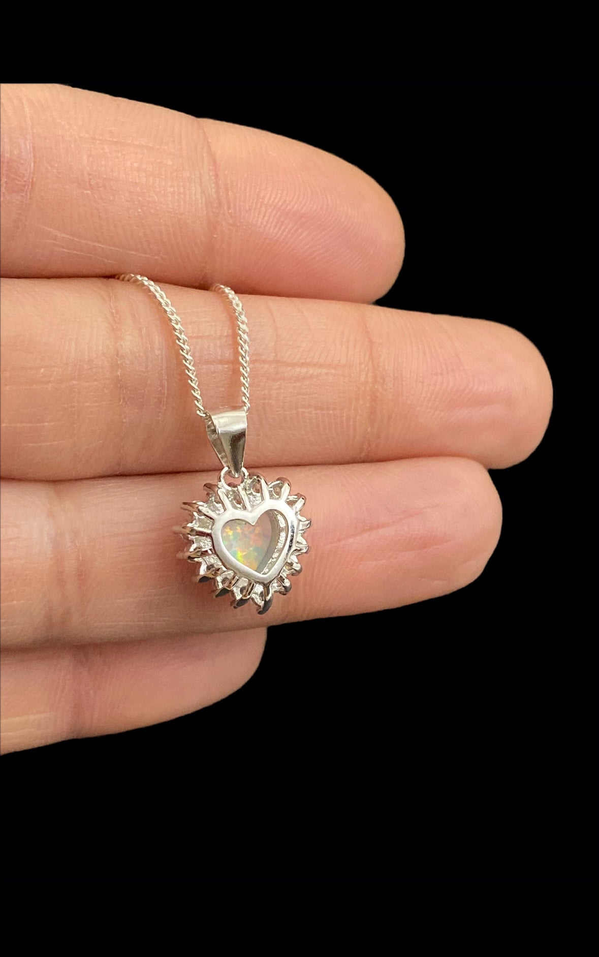 White Opal Heart Necklace