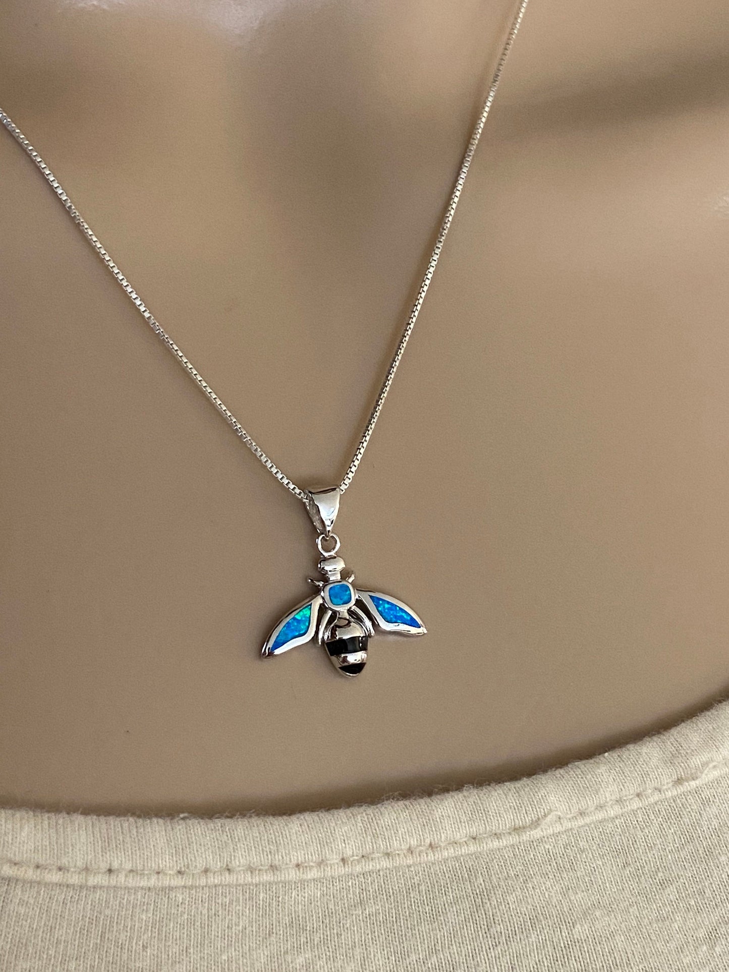 Blue Opal Bee Necklace