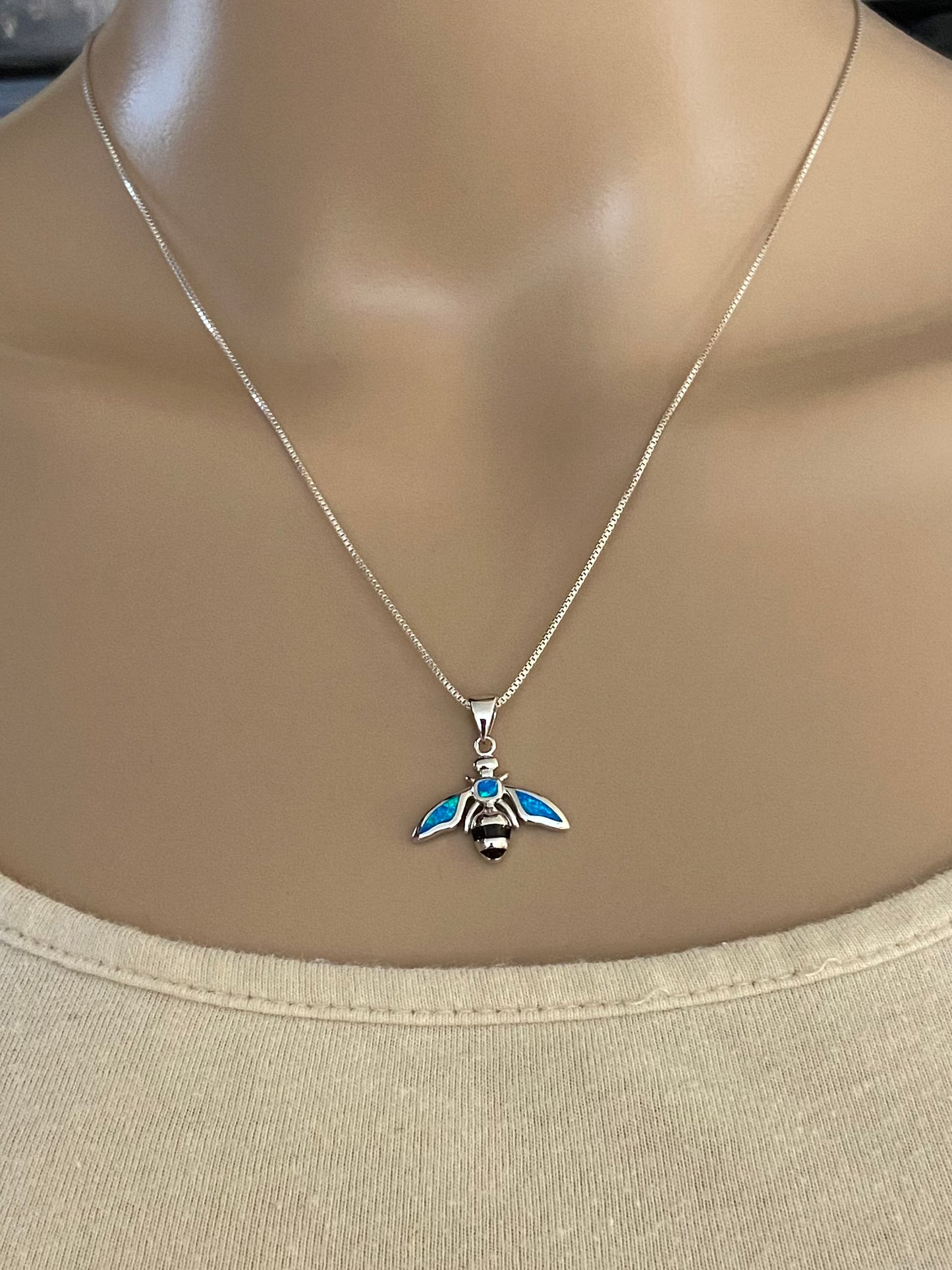 Blue Opal Bee Necklace