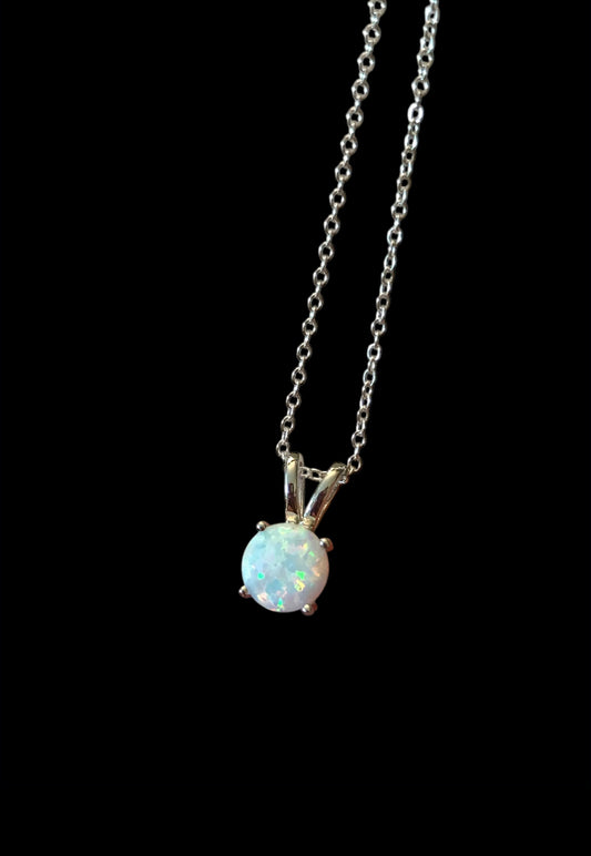 Minimalist White Opal Round Necklace