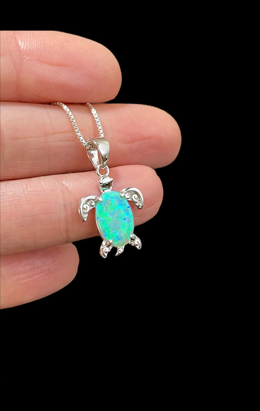 Green Opal Turtle Necklace