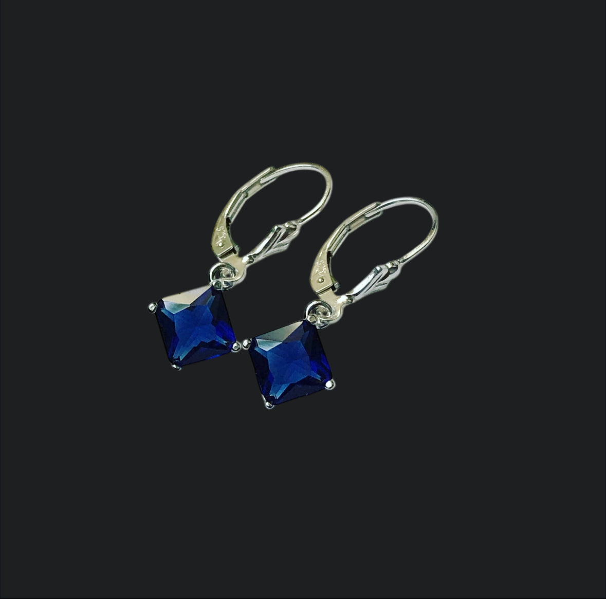 Blue Sapphire CZ Dangle Earrings