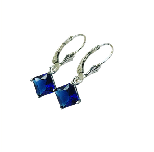 Blue Sapphire CZ Dangle Earrings