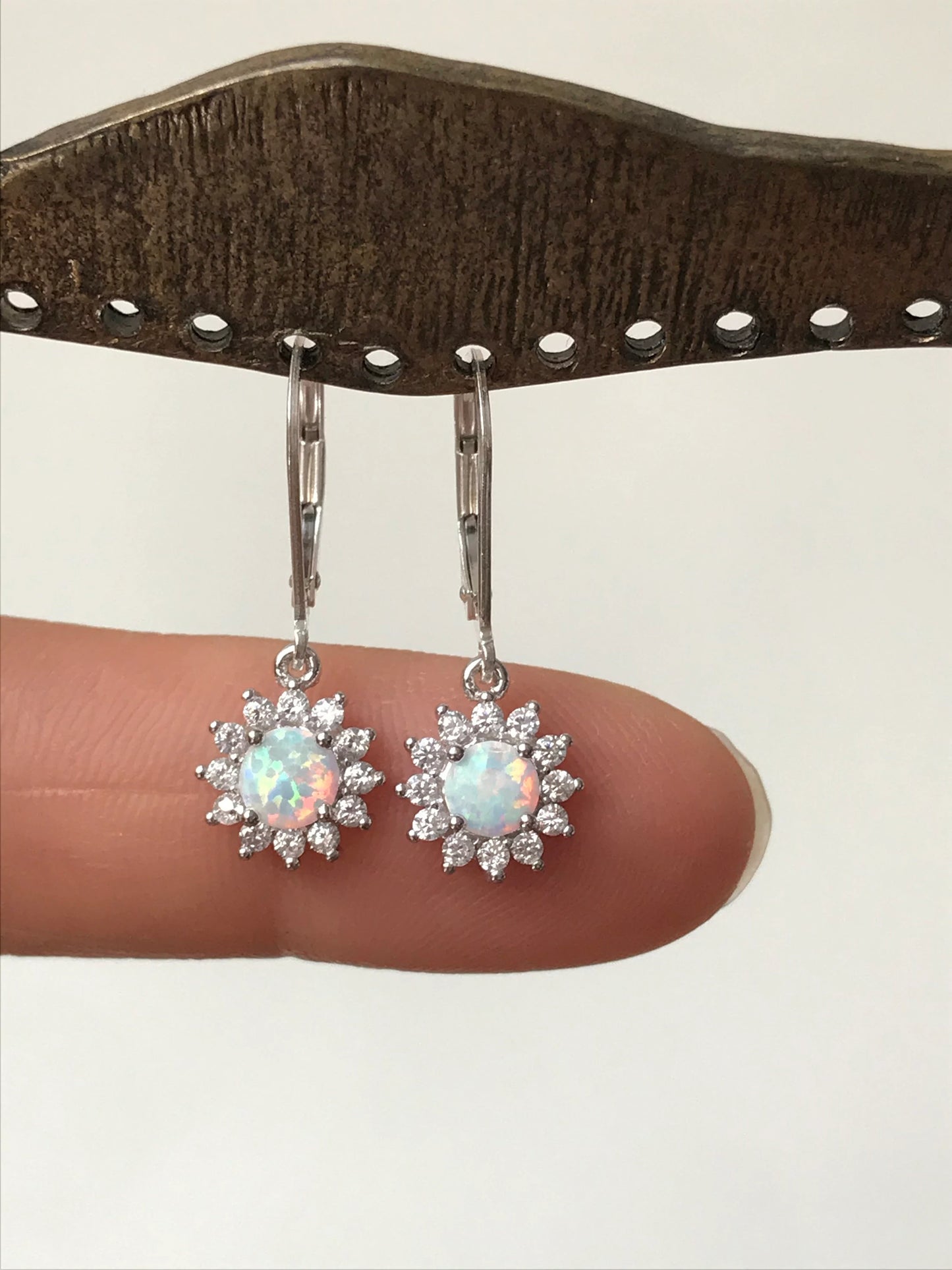 White Opal Starburst Earrings