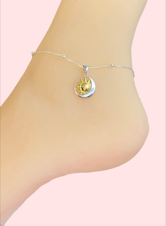 Two Tone Moon And Sun Anklet