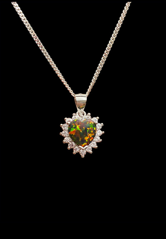 Black Rainbow Opal Heart Necklace