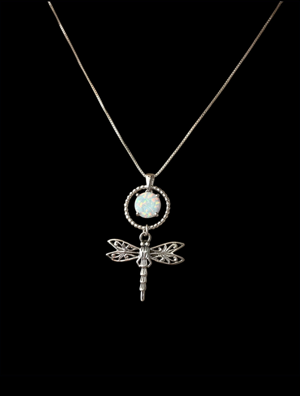 White Opal Dragonfly Necklace