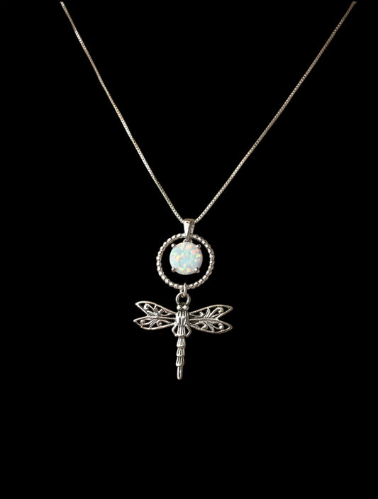 White Opal Dragonfly Necklace