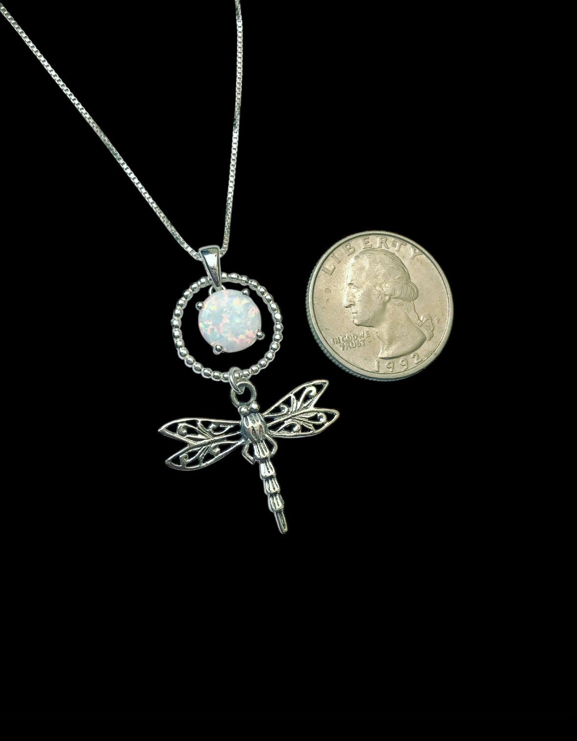 White Opal Dragonfly Necklace
