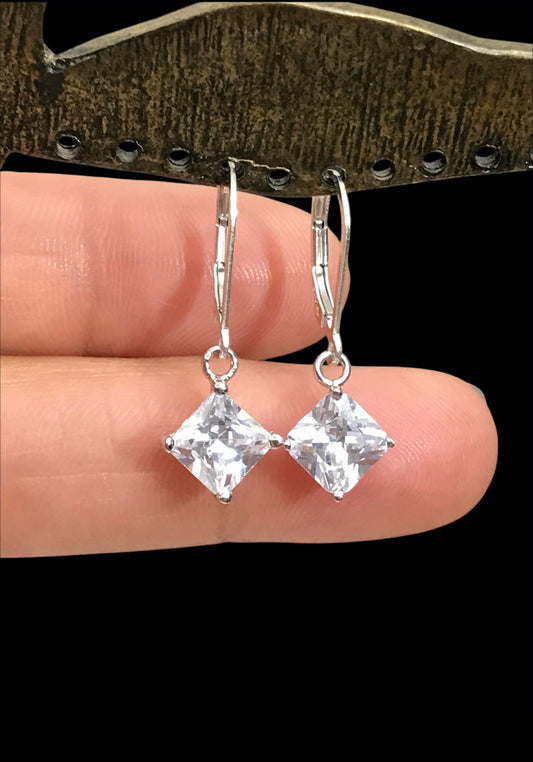 Princess CZ Dangle Earrings