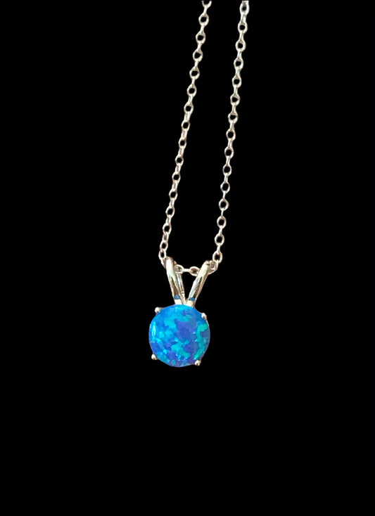 Minimalist Blue Opal Round Necklace
