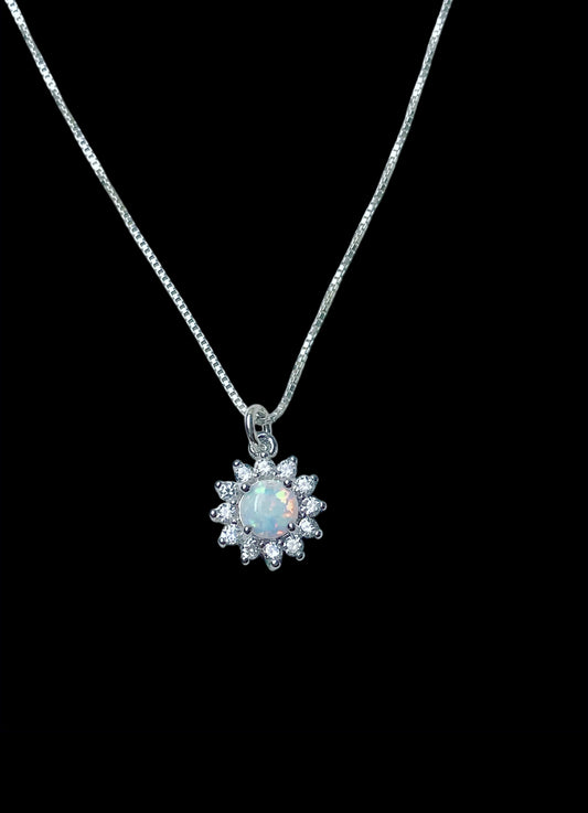 Tiny White Opal Starburst Necklace