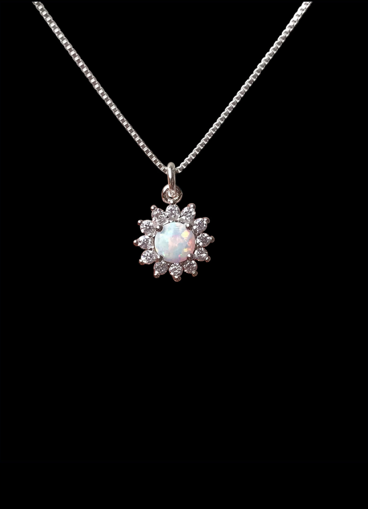 Tiny White Opal Starburst Necklace