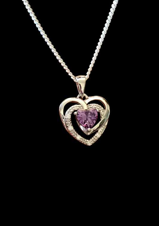Amethyst CZ Heart Necklace