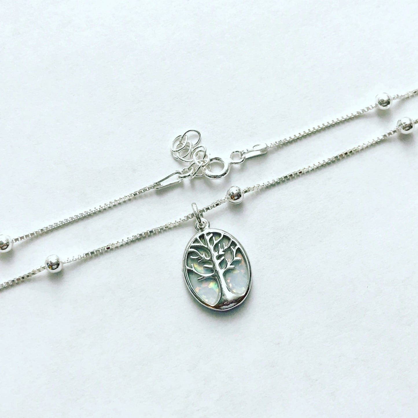 White Opal Tree Of Life Anklet