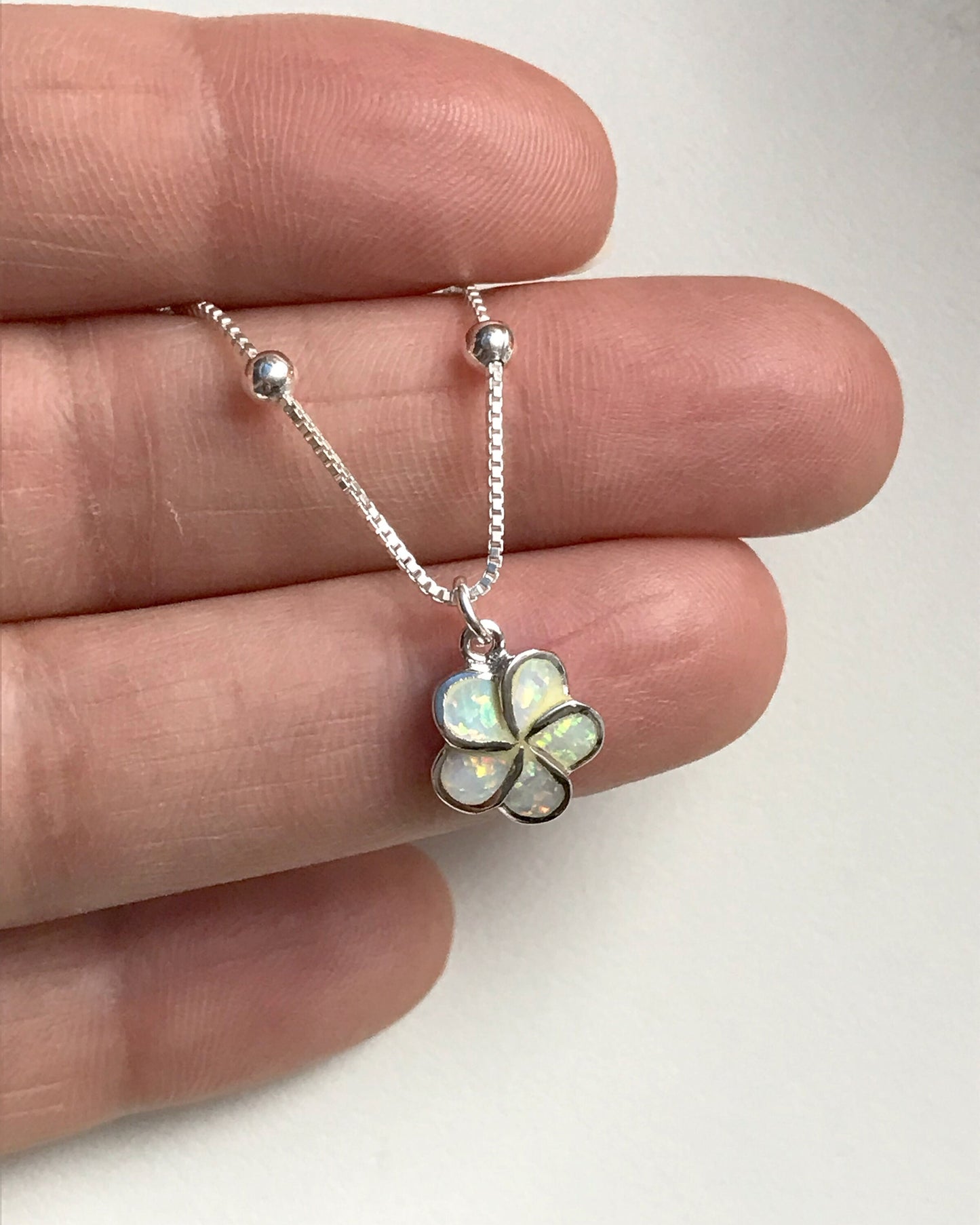 White Opal Plumeria Anklet