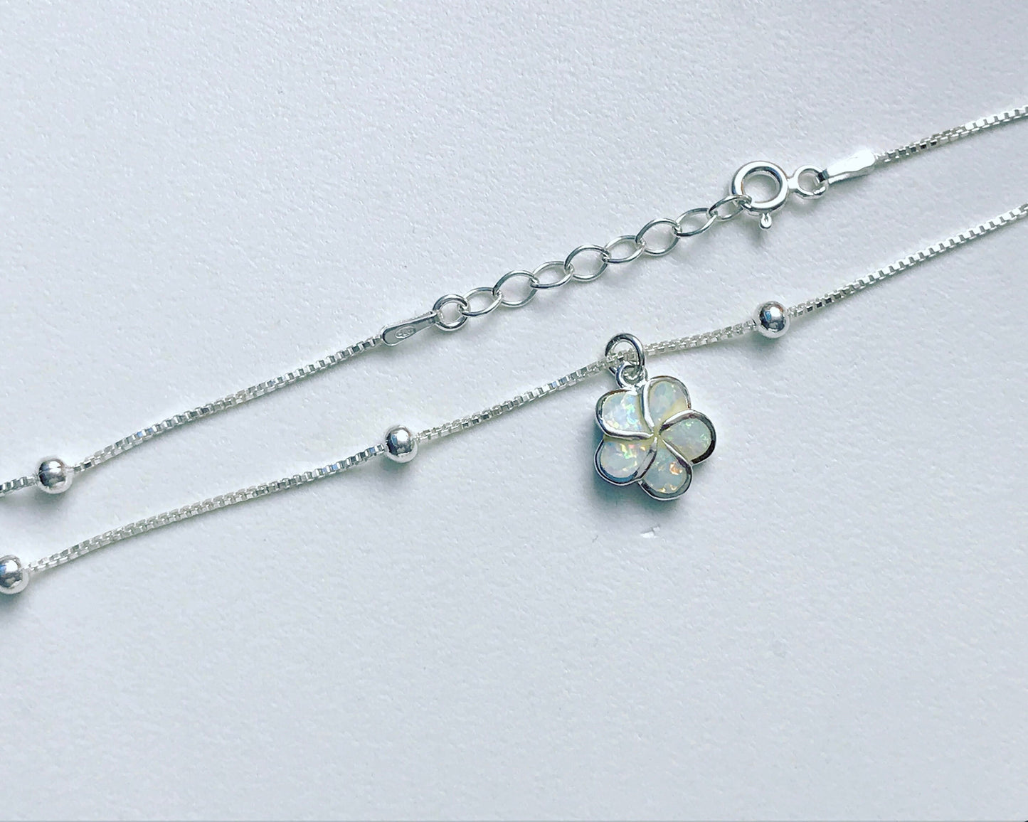 White Opal Plumeria Anklet