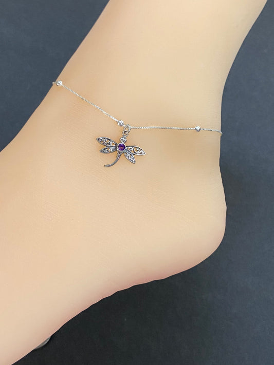 Amethyst Dragonfly Anklet