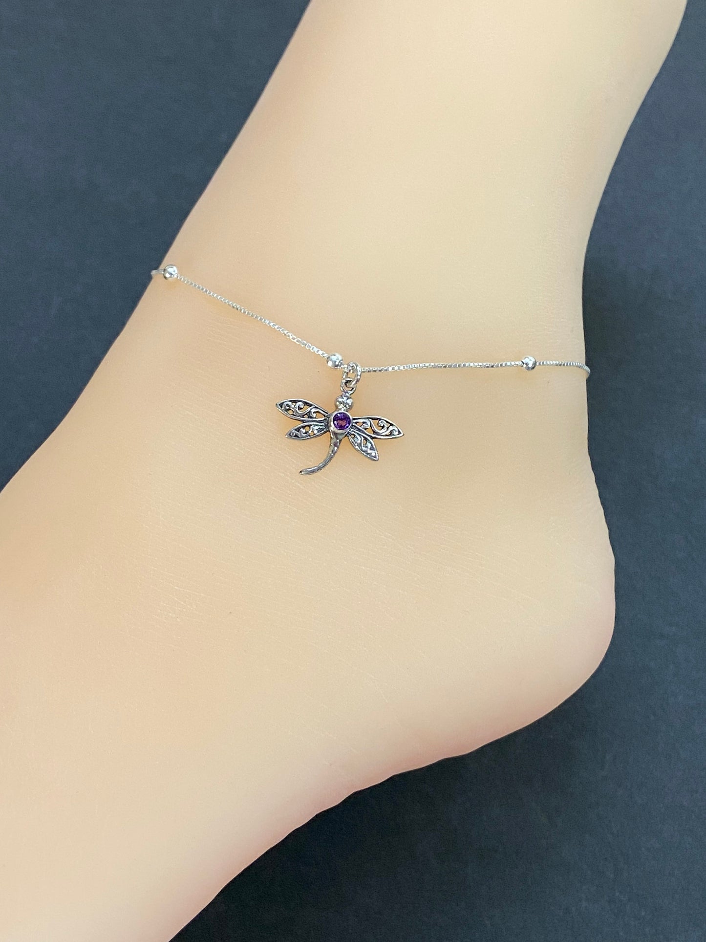 Amethyst Dragonfly Anklet