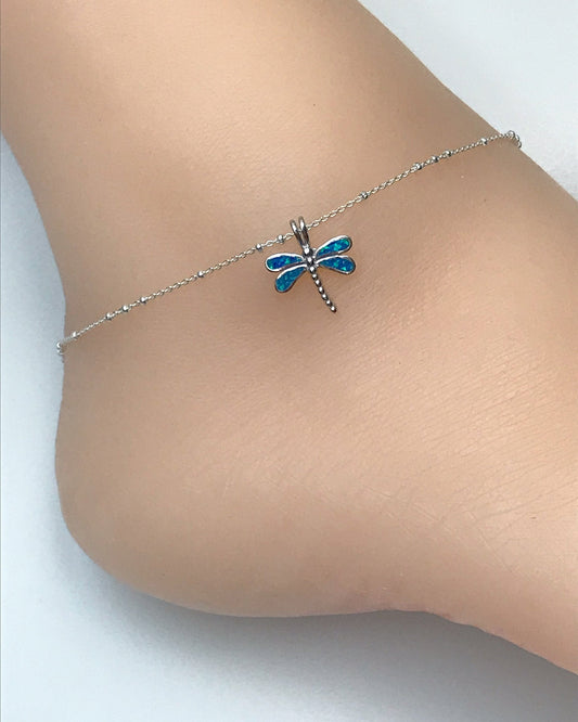 Blue Opal Dragonfly Anklet