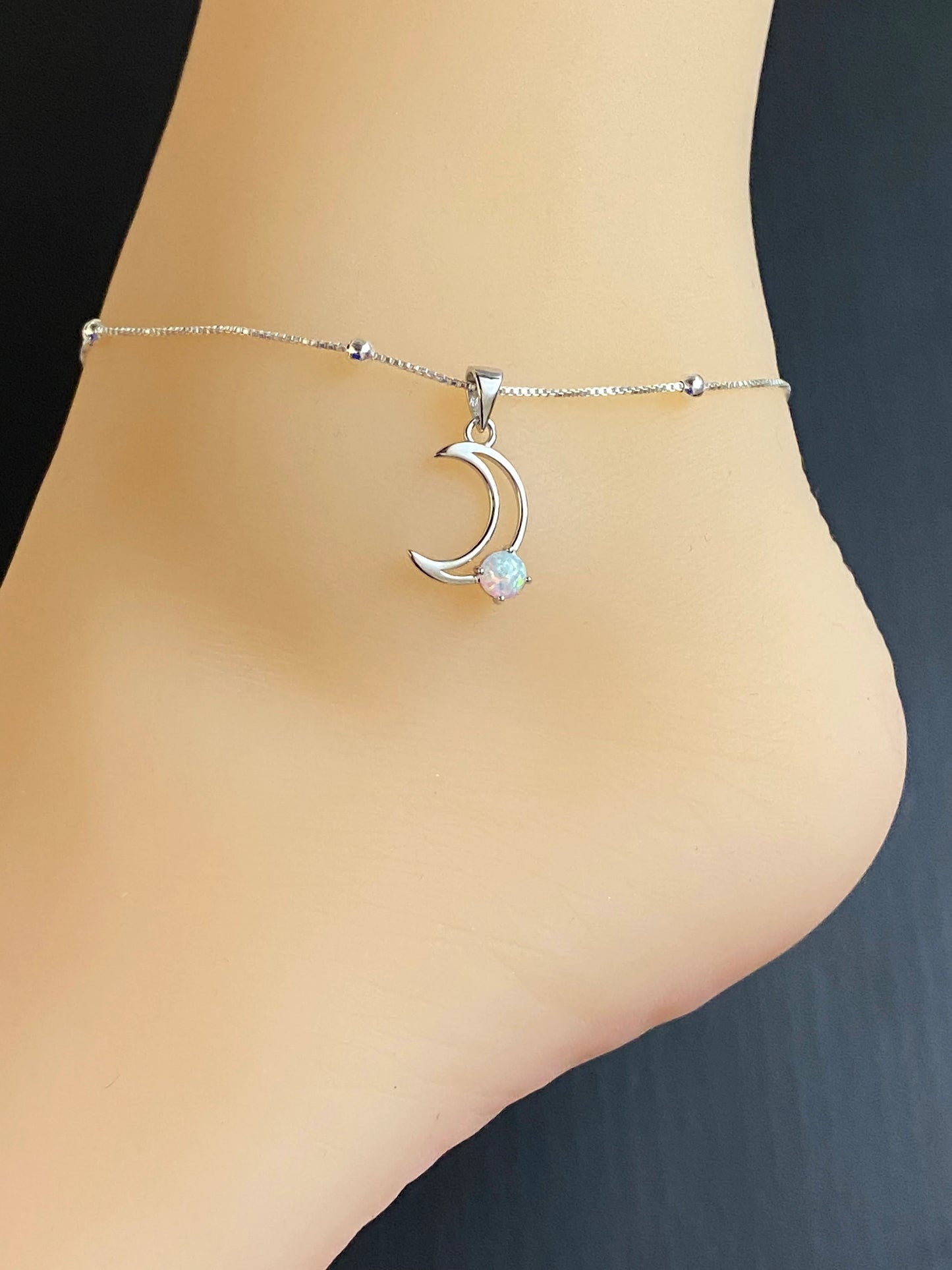 Crescent Moon Opal Anklet
