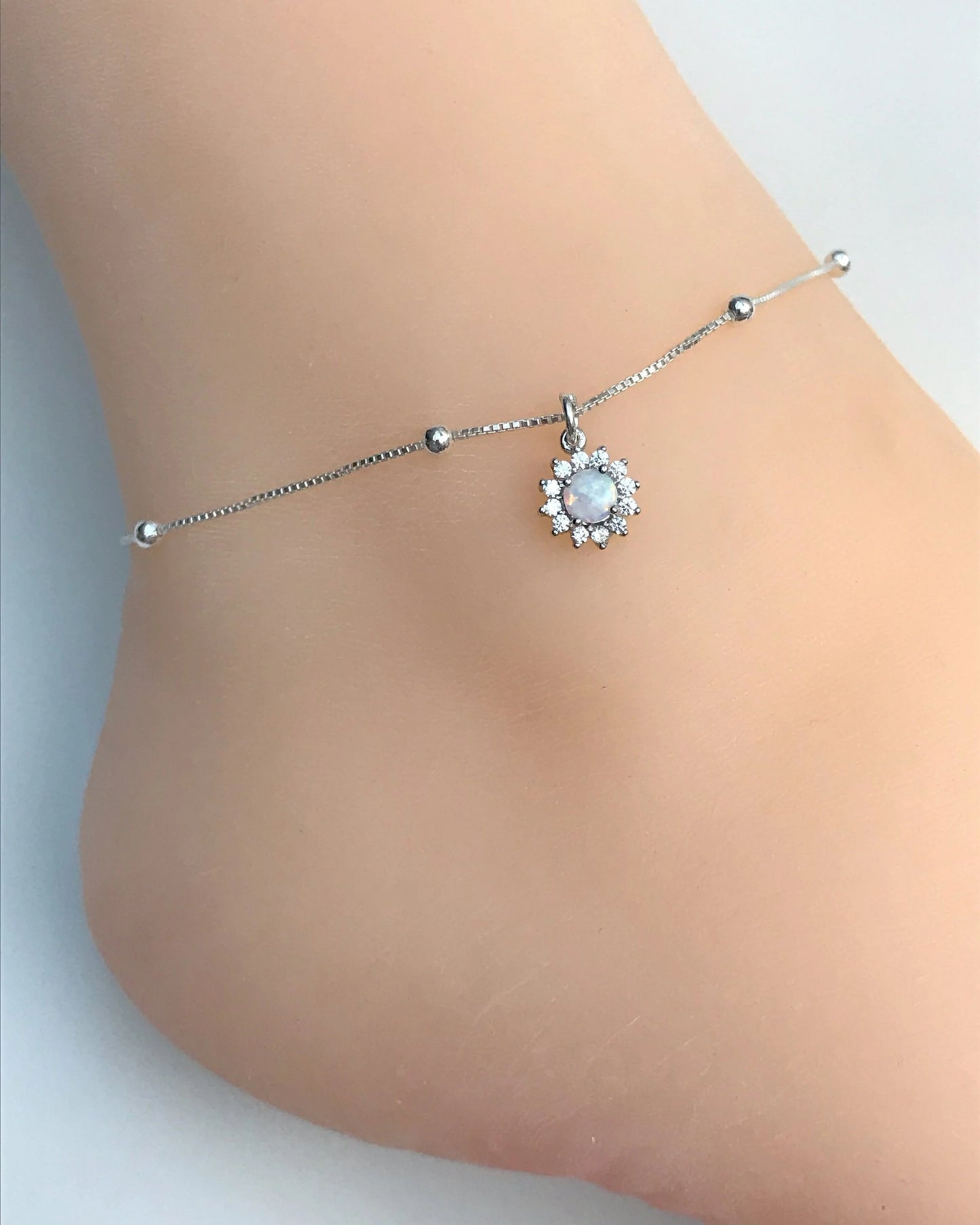 White Opal Starburst Anklet