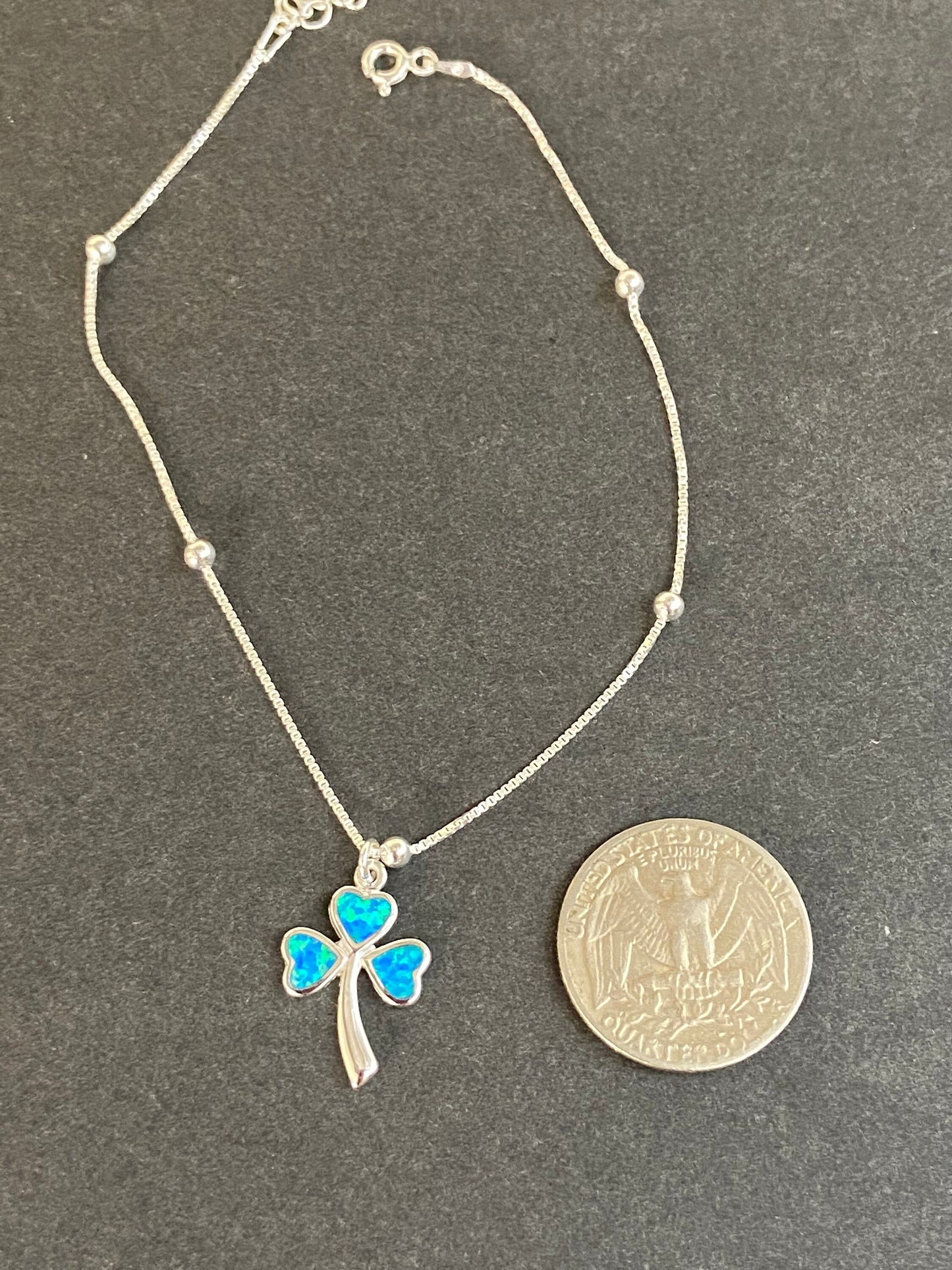 Blue Opal Shamrock Anklet