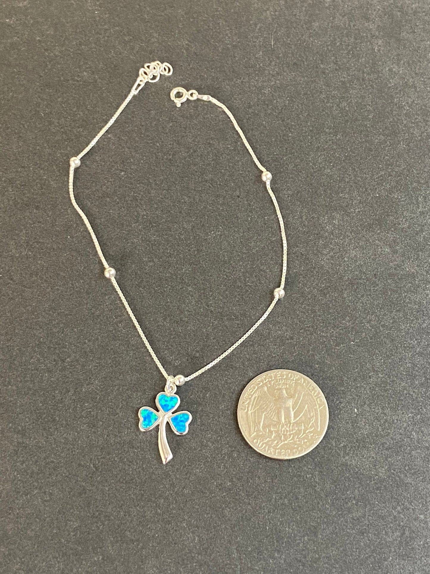 Blue Opal Shamrock Anklet
