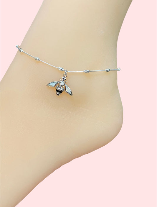 White Opal Honeybee Anklet