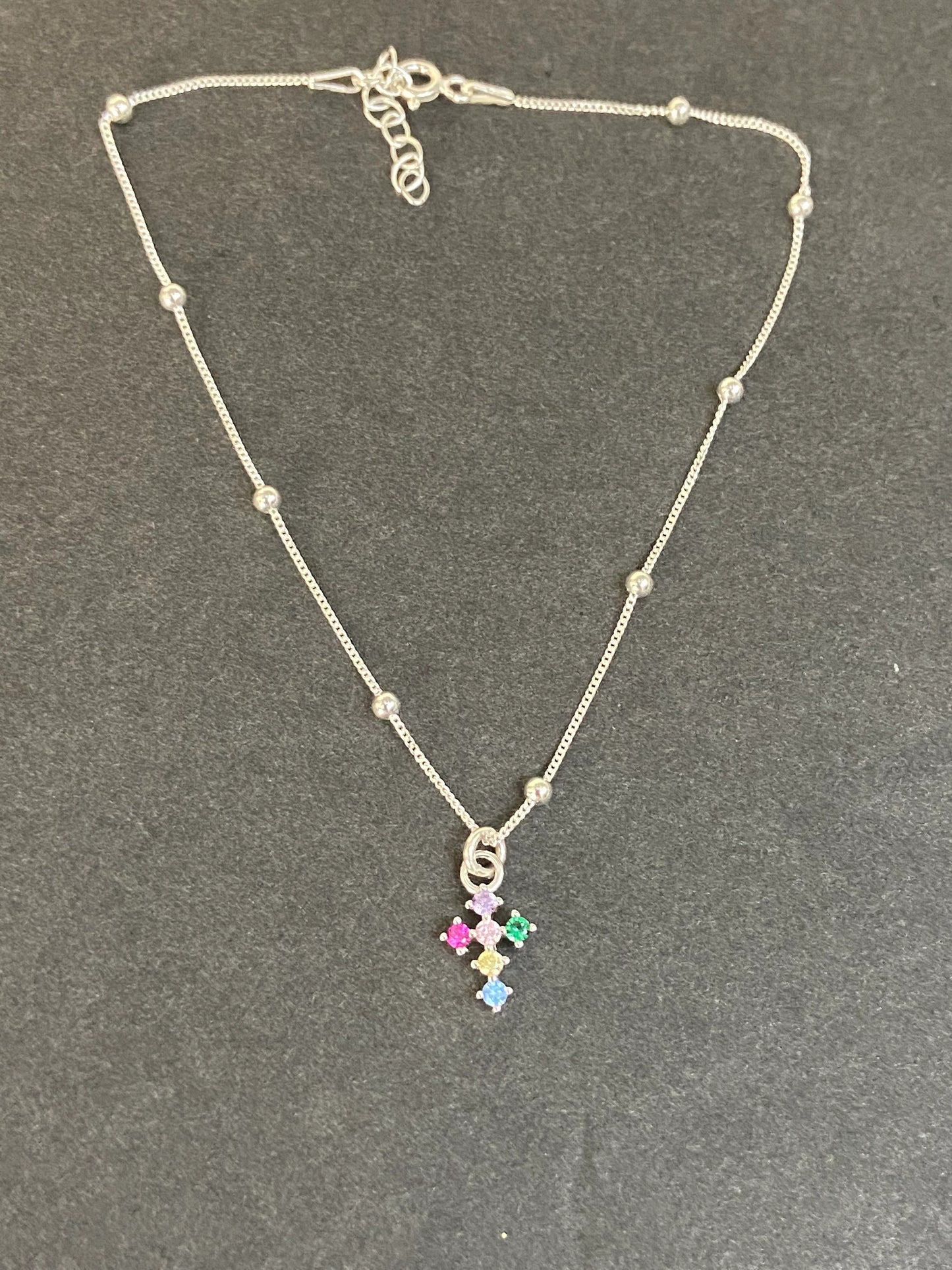 Multicolor CZ Cross Anklet