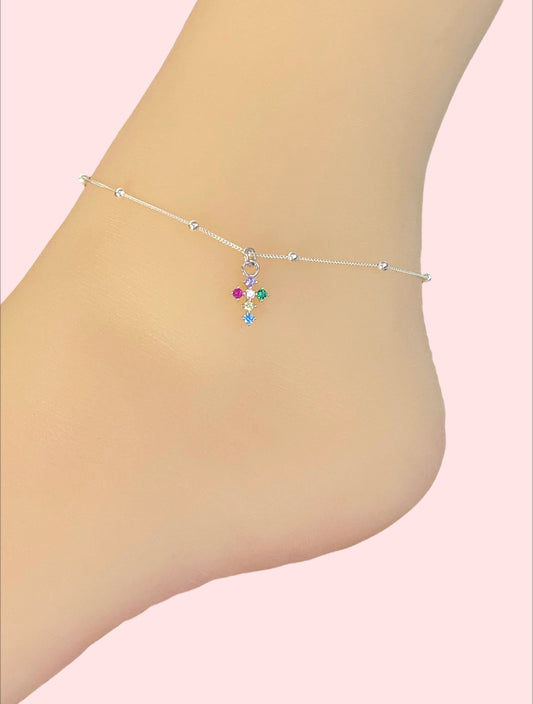 Multicolor CZ Cross Anklet