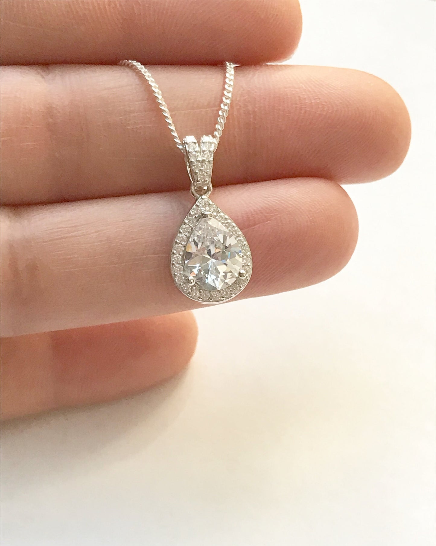 CZ Teardrop Pendant Necklace