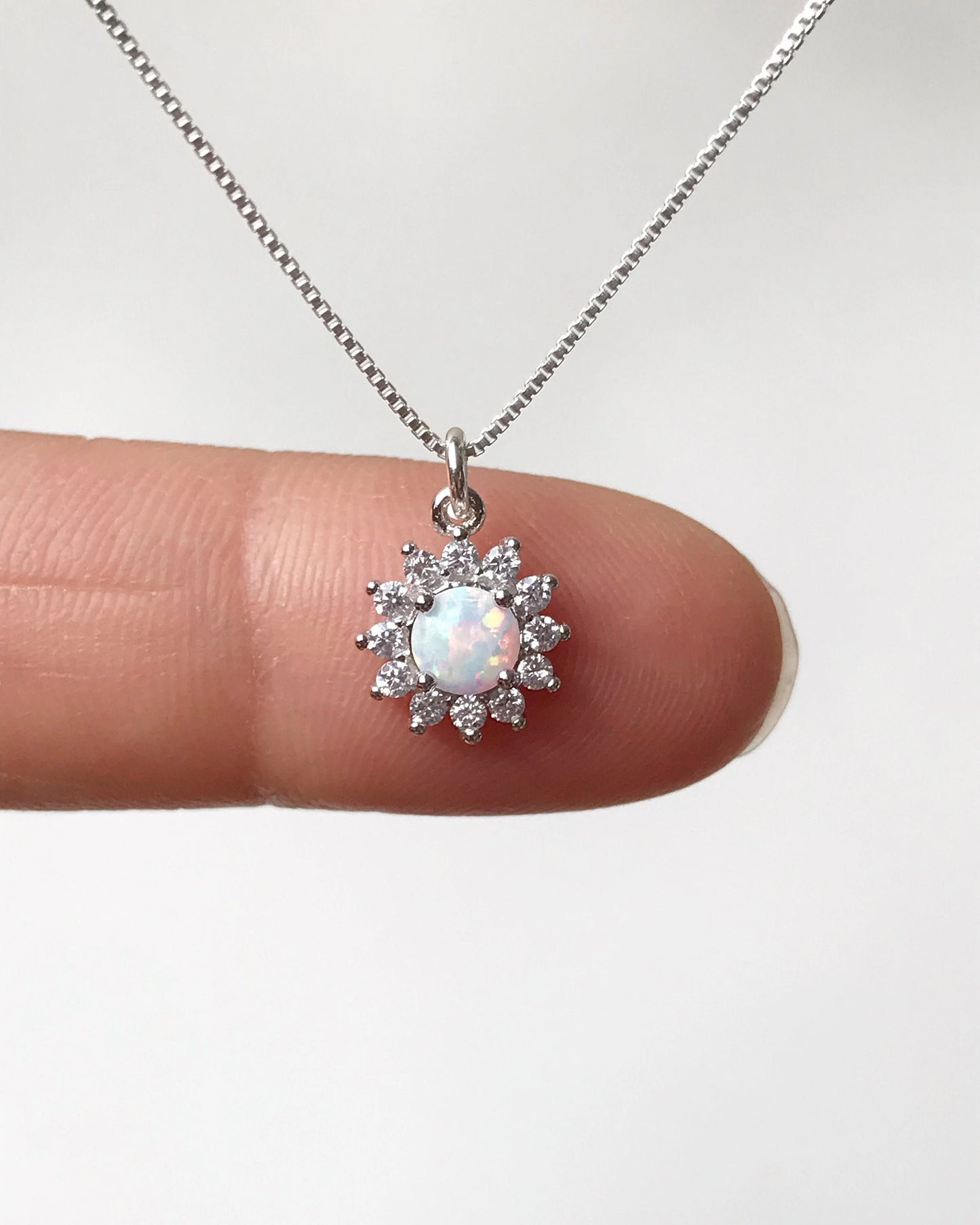 Tiny White Opal Starburst Necklace
