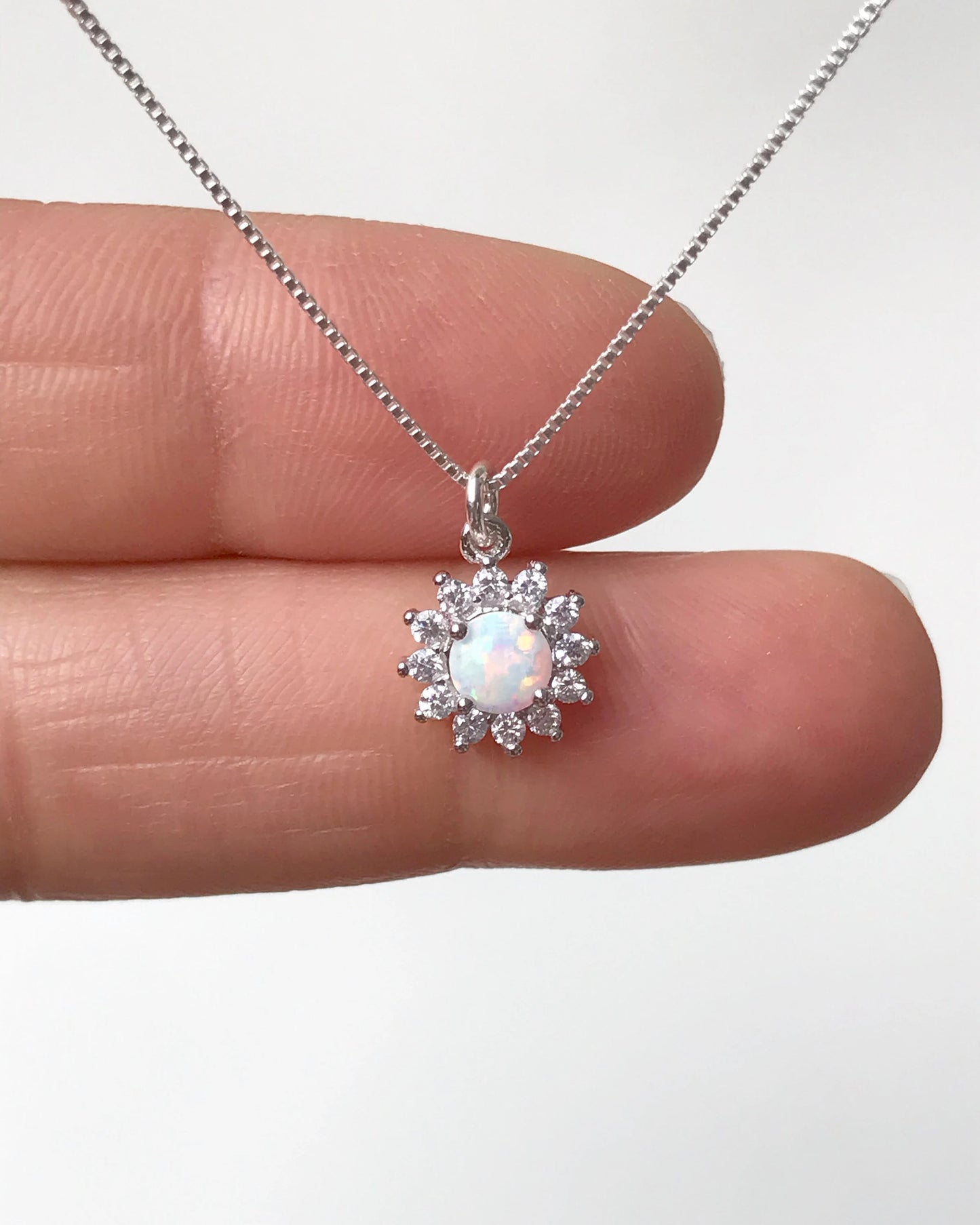 Tiny White Opal Starburst Necklace
