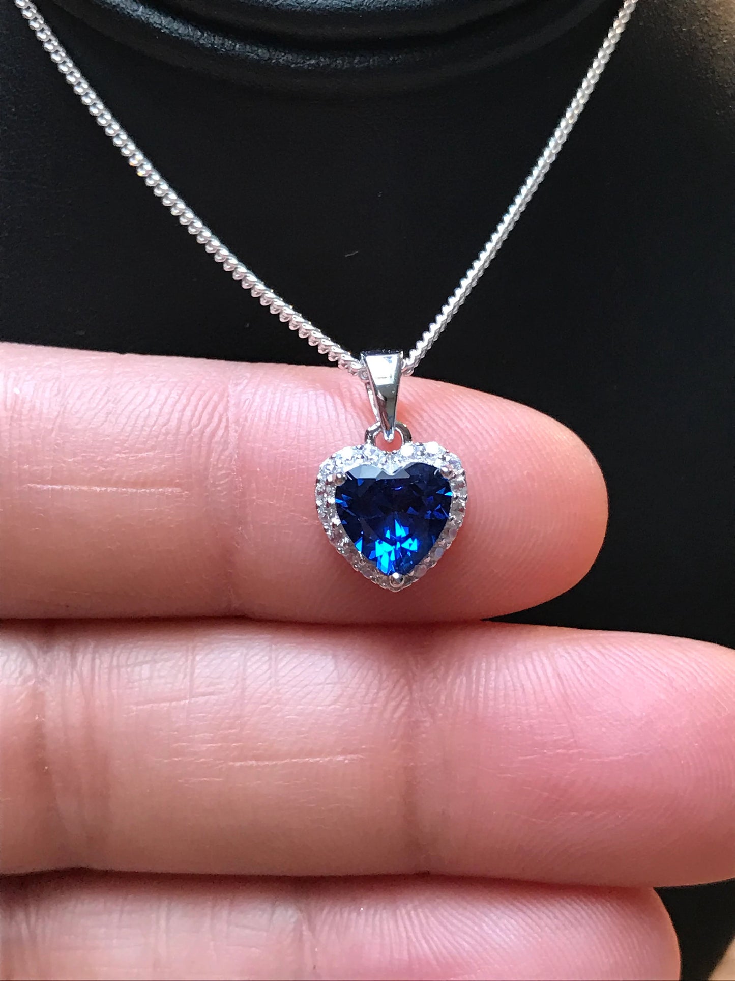 Blue Sapphire CZ Heart Necklace