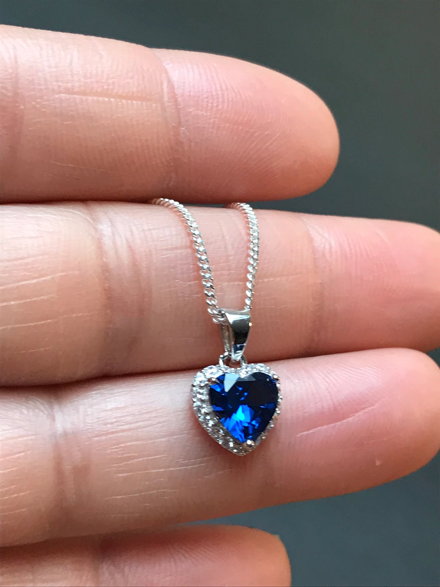 Blue Sapphire CZ Heart Necklace
