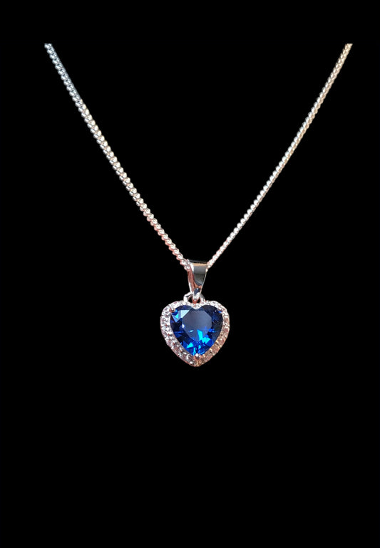 Blue Sapphire CZ Heart Necklace