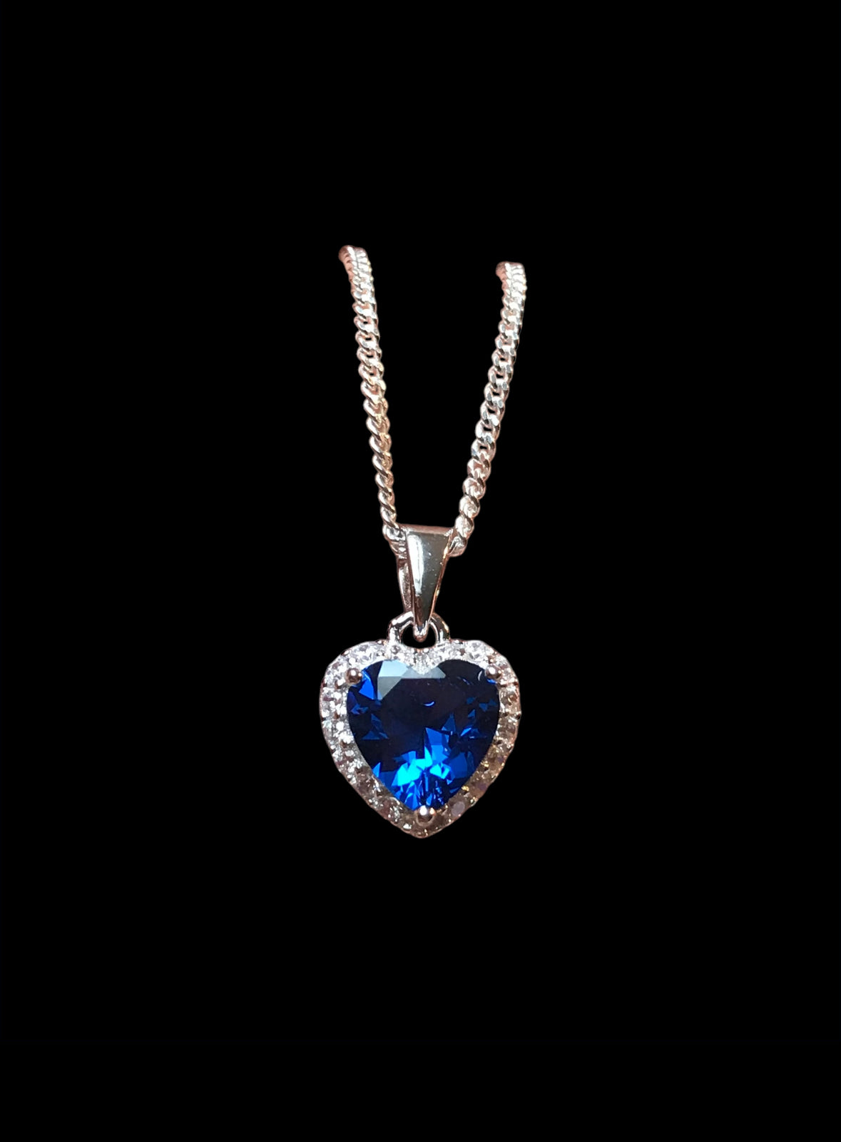 Blue Sapphire CZ Heart Necklace