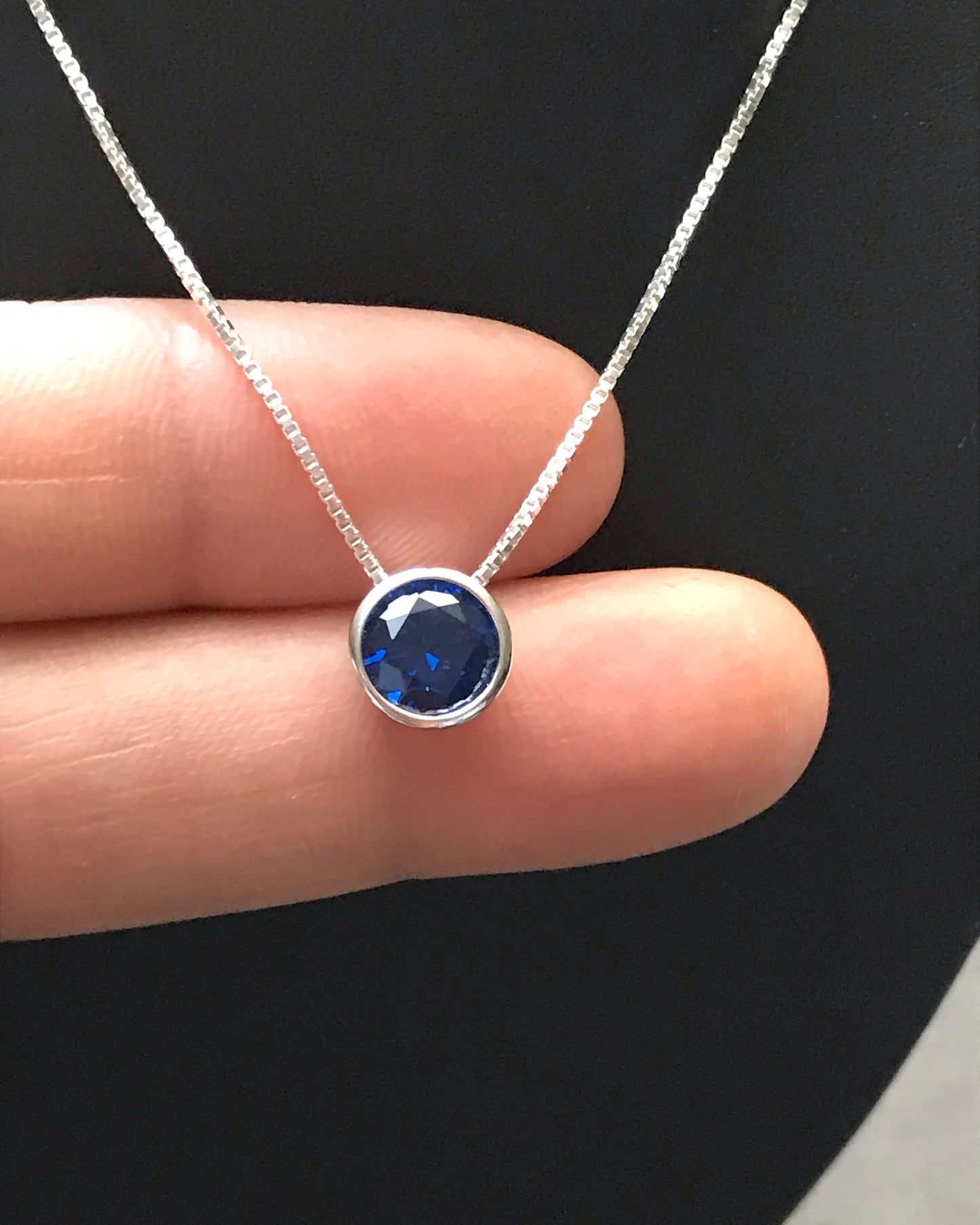 Blue Sapphire CZ Floating Necklace