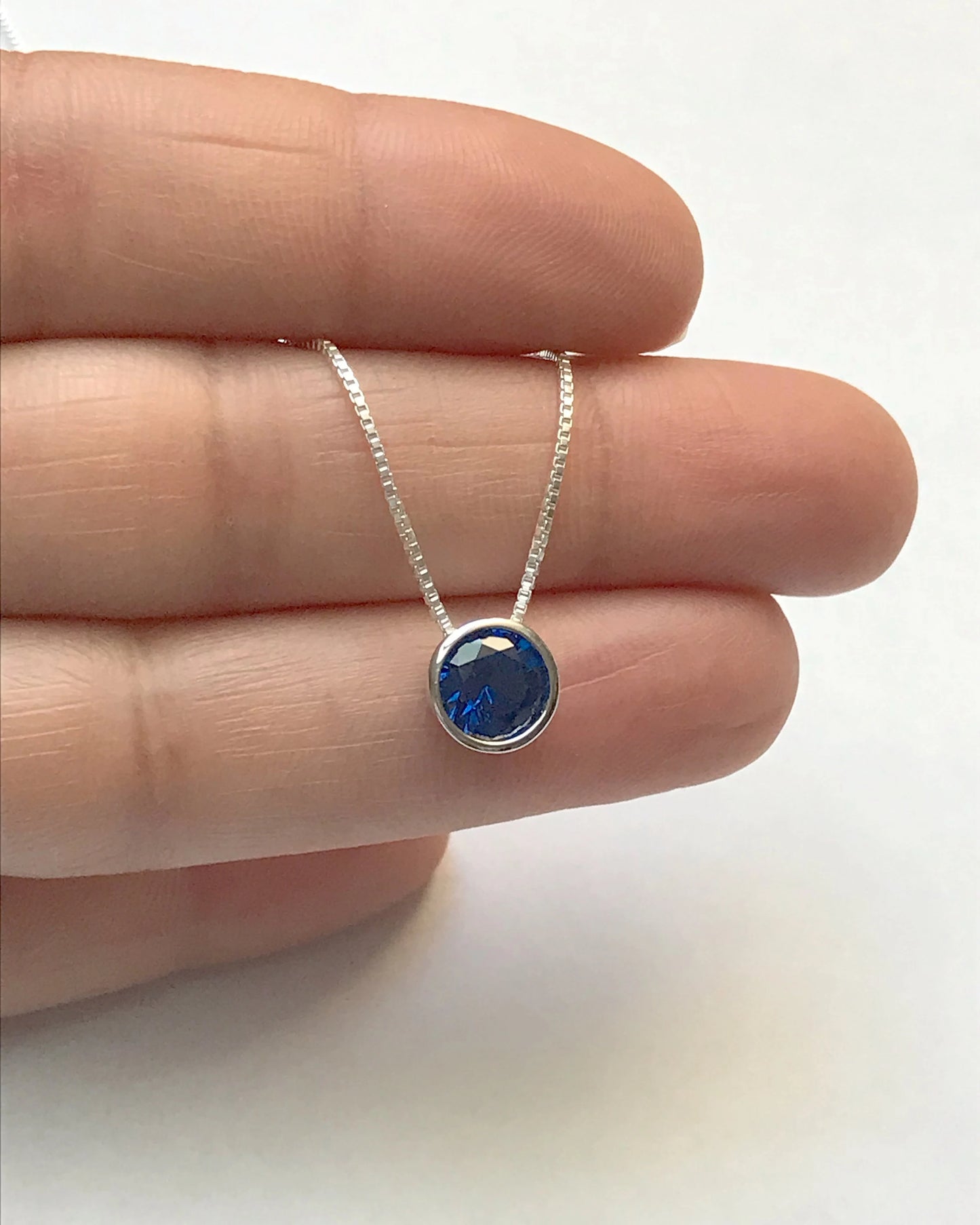 Blue Sapphire CZ Floating Necklace