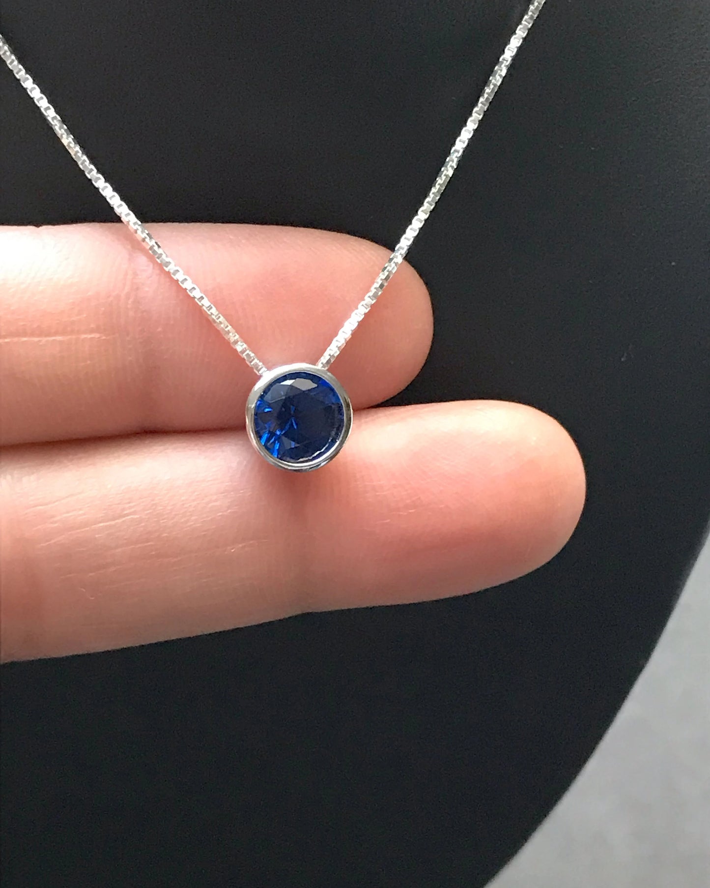 Blue Sapphire CZ Floating Necklace