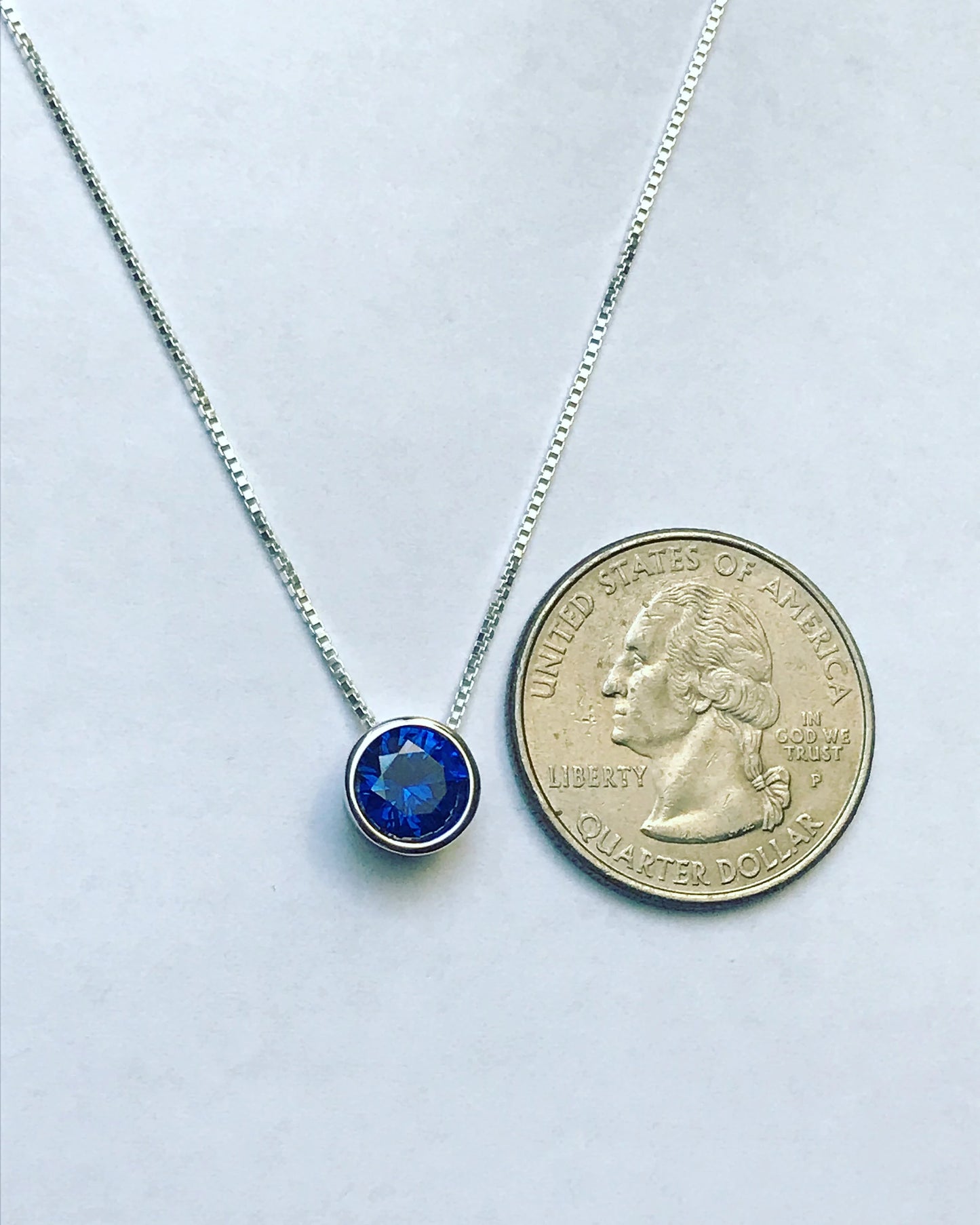 Blue Sapphire CZ Floating Necklace