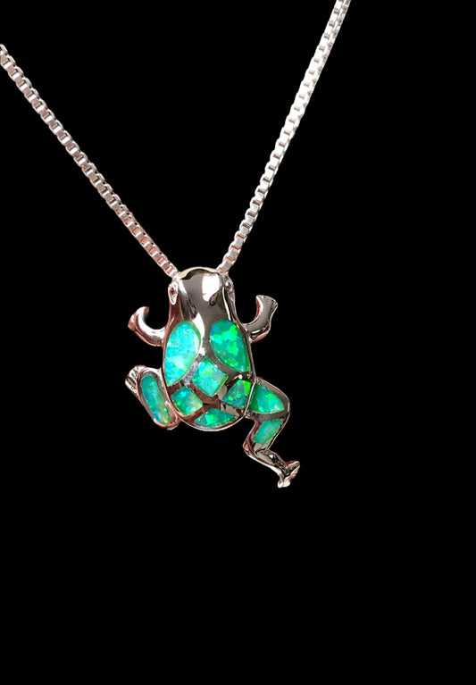Green Opal Frog Necklace
