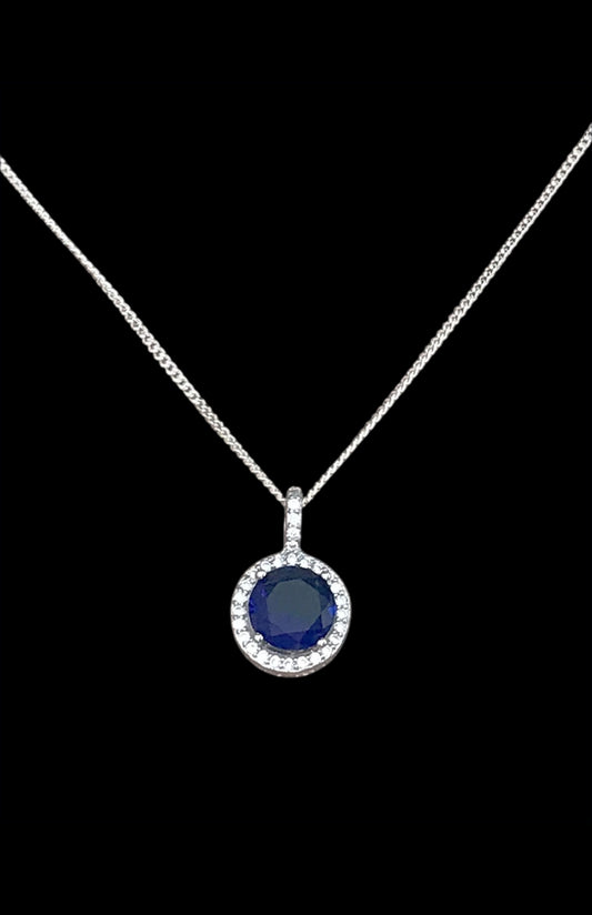 Blue Sapphire Halo Necklace