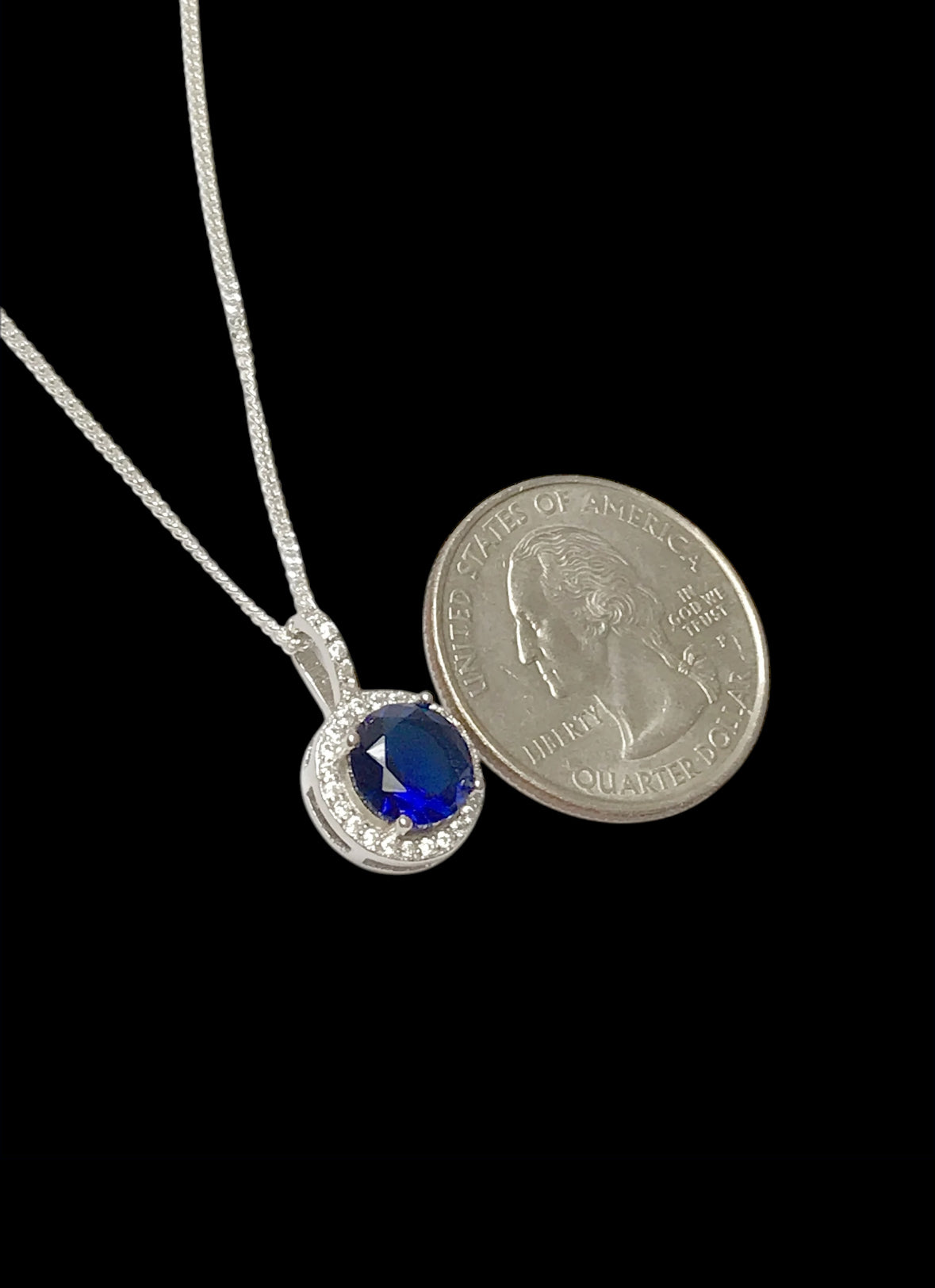 Blue Sapphire Halo Necklace
