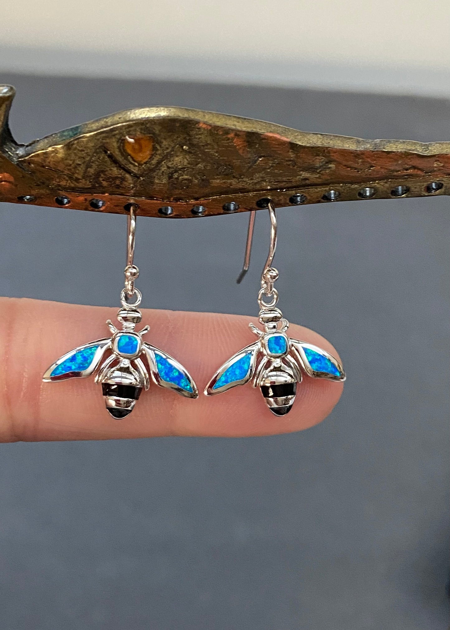 Blue Opal Bumblebee Earrings