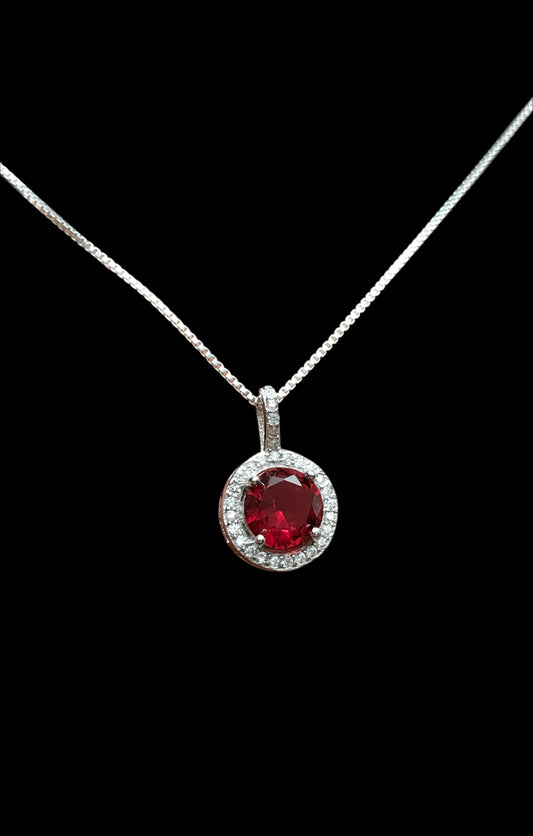 Ruby CZ Halo Necklace