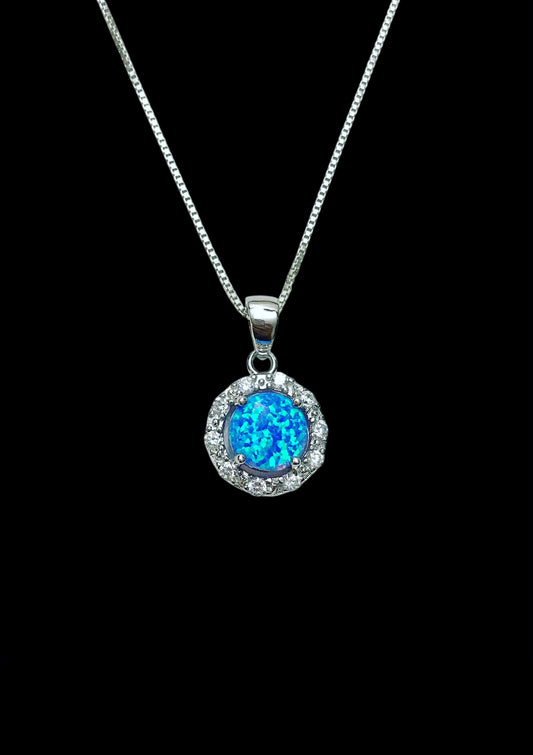 Blue Opal Halo Necklace